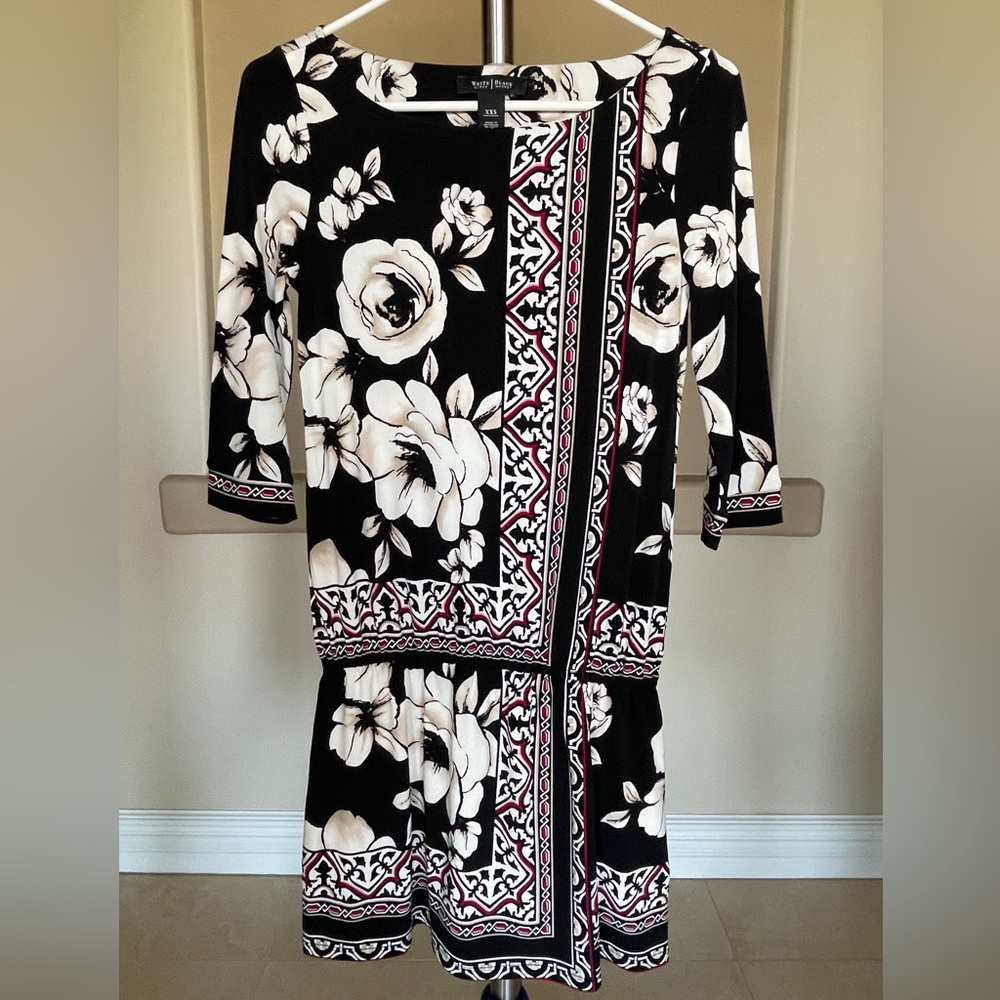 White House Black Market, Smocked, Quarter Sleeve Dress, Multi Color